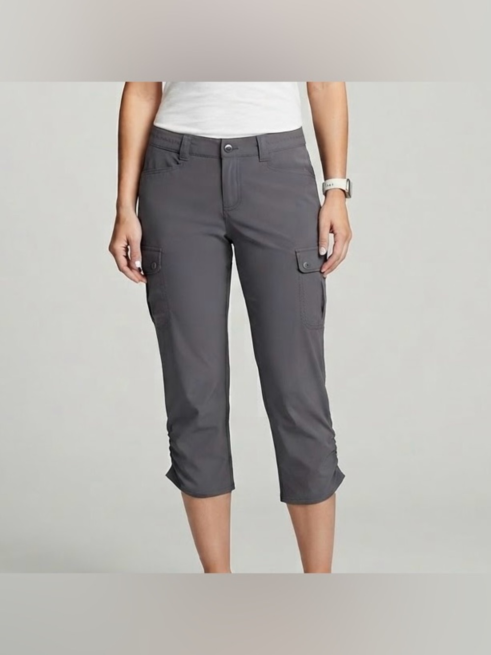 Eddie Bauer UPF 50 Horizon Stretch Cargo Capri Pants Dark Smoke Grey Size 4 NWT